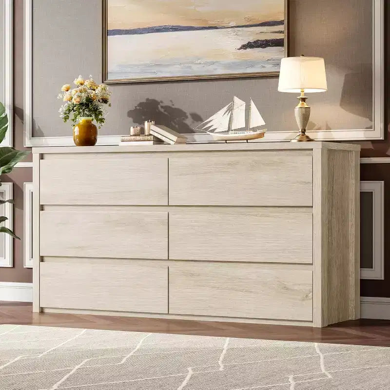 Cómoda moderna con 6 cajones, de madera y 47.2'' de ancho - Gran armario de almacenamiento para la sala de estar, el pasillo o la entrada