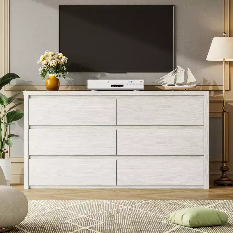 Cómoda moderna con 6 cajones, de madera y 47.2'' de ancho - Gran armario de almacenamiento para la sala de estar, el pasillo o la entrada