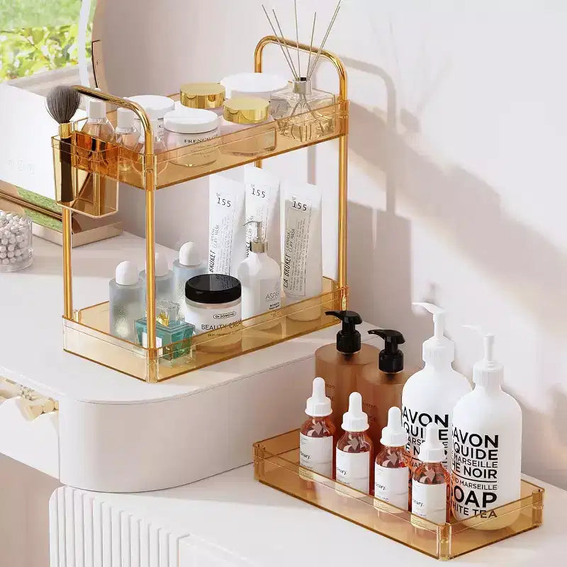 Carrito de almacenamiento acrílico con ruedas de 3 niveles, organizador transparente para el baño con ruedas, estantes extensibles, ganchos y portavasos para la lavandería, la oficina y la habitación