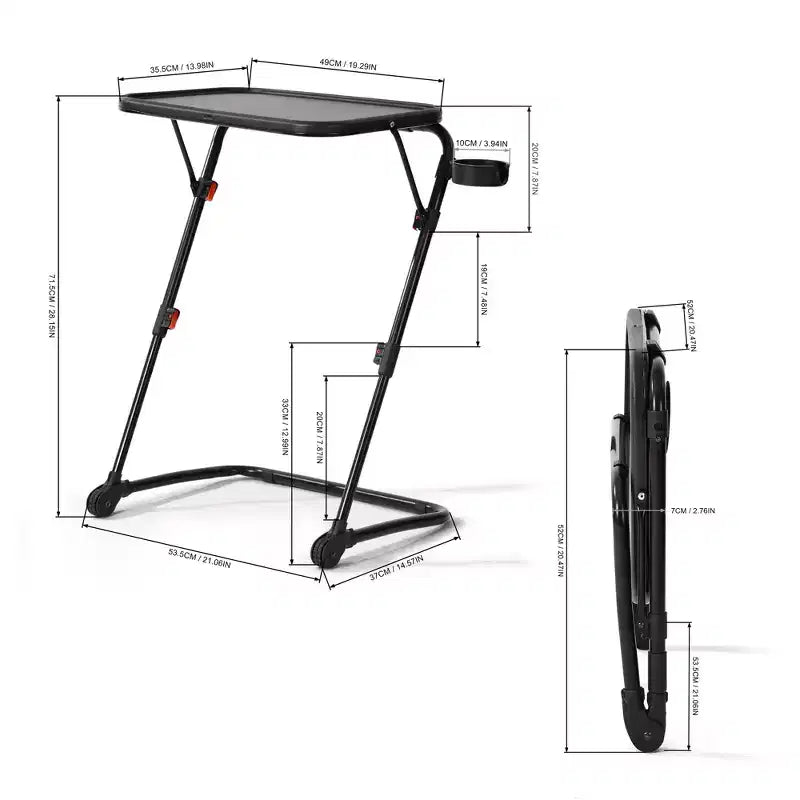 Juego de mesa plegable y taburete, mesa auxiliar con altura ajustable, tablero inclinable y portavasos, escritorio portátil para la cama, el sofá, el estudio o exteriores