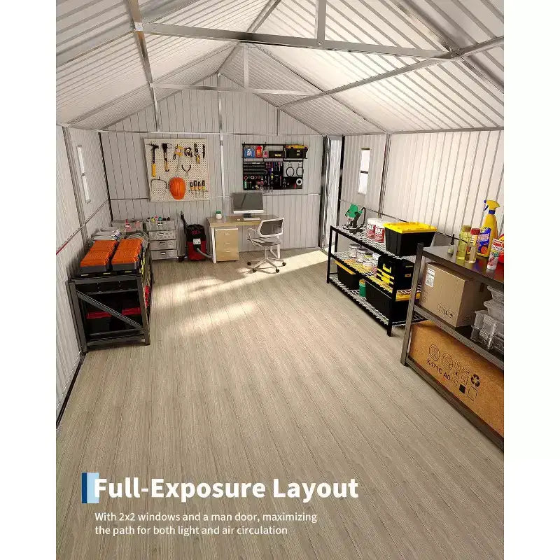 Abri d’auto en métal 12x25FT entièrement fermé, structure de garage avec toit anti-pluie à nervures verticales, entièrement en acier, abri de jardin robuste pour le rangement