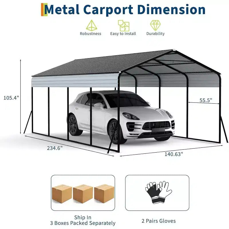 Refugio para automóvil de acero de alta resistencia de 12 x 20 FT, protección para vehículos reforzada para todo tipo de clima, resistente al viento y la nieve, con kit de anclaje, fácil de montar