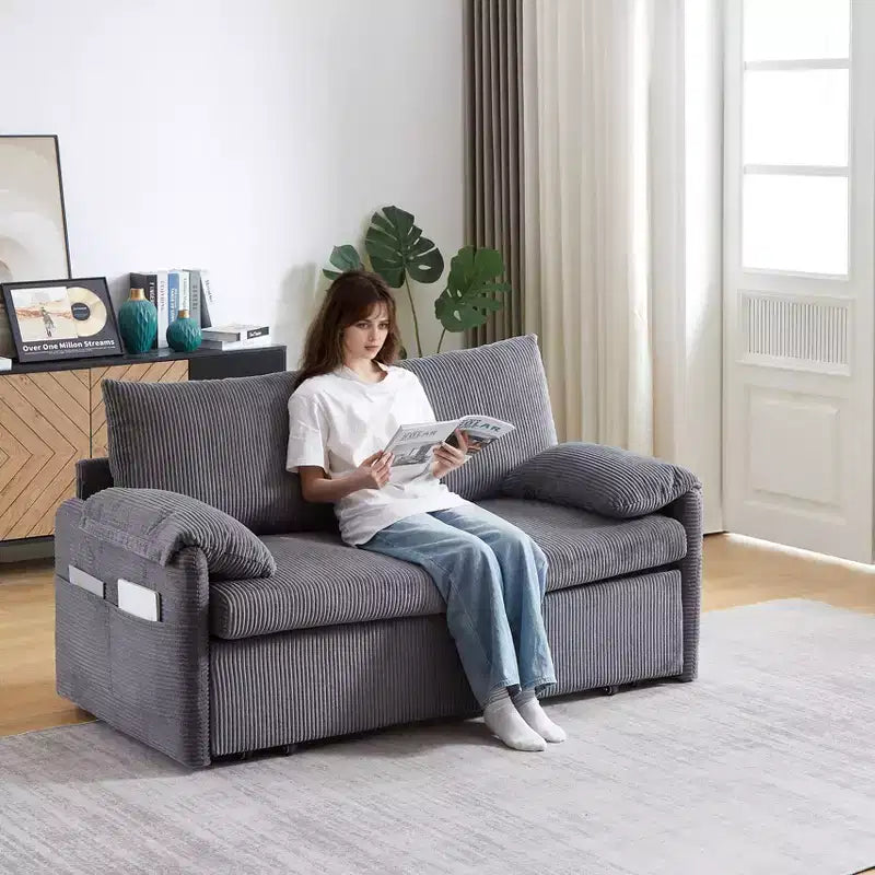 64.5 3-in-1-Schlafsofa aus Cord mit ausziehbarem Bett
