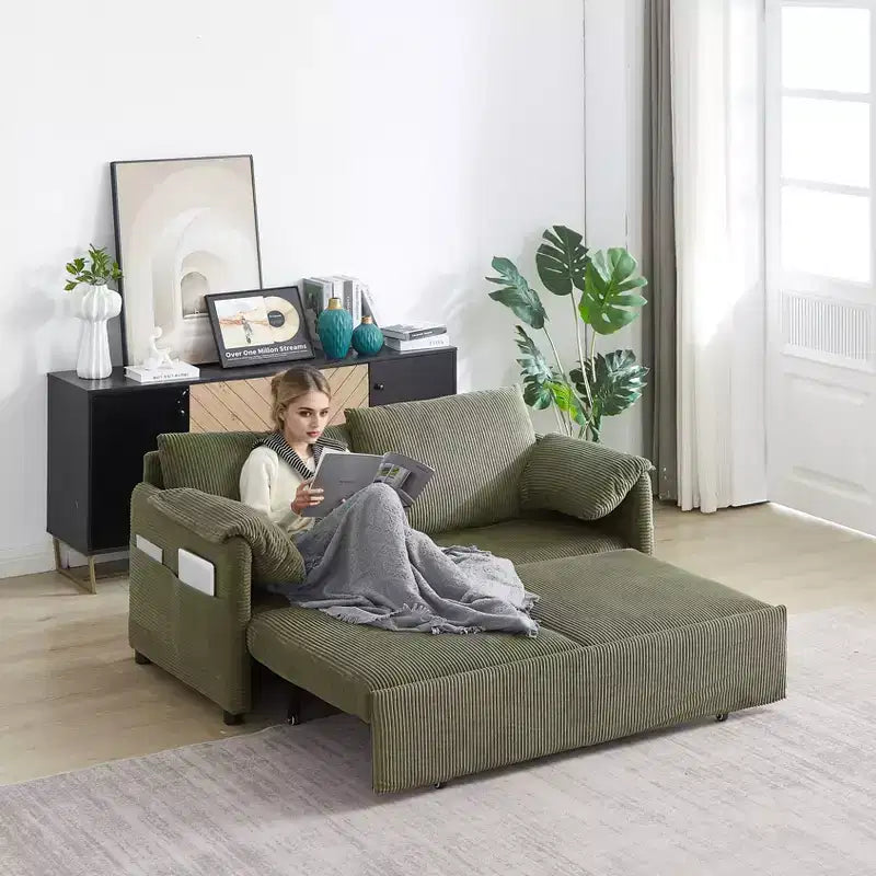 64.5 3-in-1-Schlafsofa aus Cord mit ausziehbarem Bett