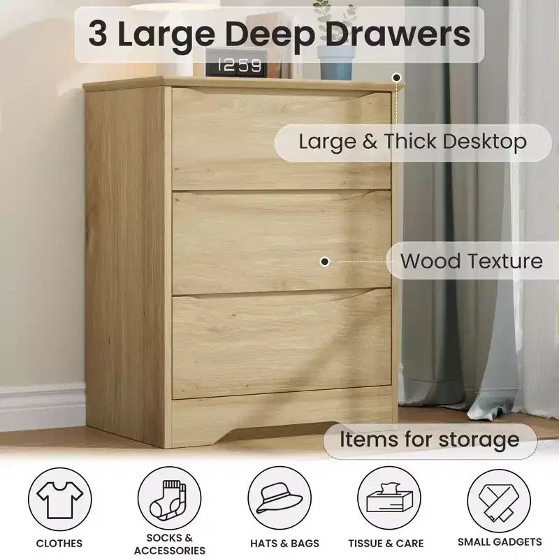 Holzkommode mit 3 Schubladen, hoher moderner Kleiderschrank mit viel Stauraum, große Kommode mit breiter Oberseite, Holzschrank zur Aufbewahrung von Kleidung