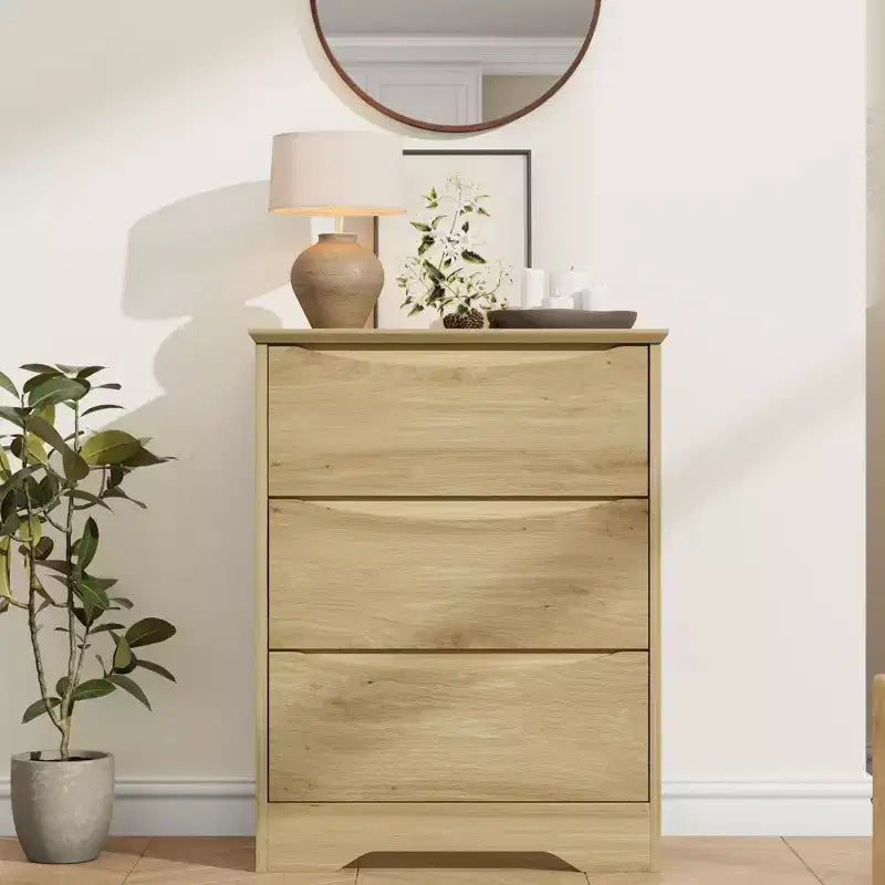 Holzkommode mit 3 Schubladen, hoher moderner Kleiderschrank mit viel Stauraum, große Kommode mit breiter Oberseite, Holzschrank zur Aufbewahrung von Kleidung