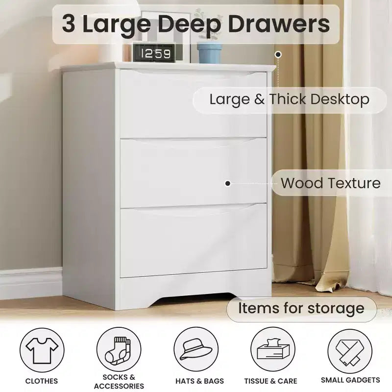 Holzkommode mit 3 Schubladen, hoher moderner Kleiderschrank mit viel Stauraum, große Kommode mit breiter Oberseite, Holzschrank zur Aufbewahrung von Kleidung