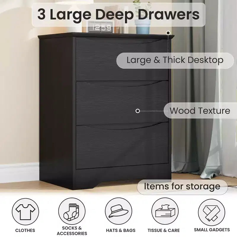 Holzkommode mit 3 Schubladen, hoher moderner Kleiderschrank mit viel Stauraum, große Kommode mit breiter Oberseite, Holzschrank zur Aufbewahrung von Kleidung
