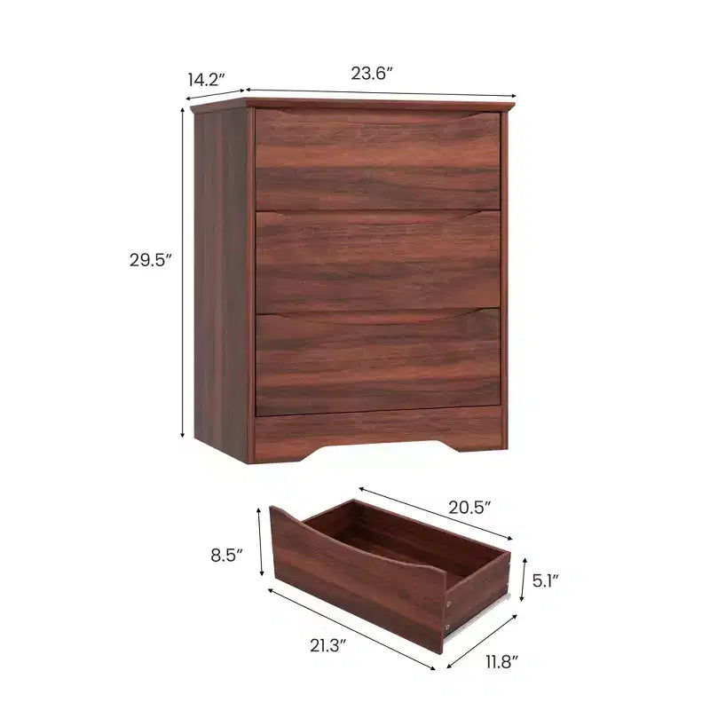 Holzkommode mit 3 Schubladen, hoher moderner Kleiderschrank mit viel Stauraum, große Kommode mit breiter Oberseite, Holzschrank zur Aufbewahrung von Kleidung