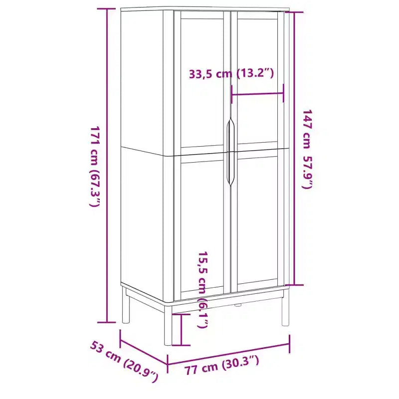 Kleiderschrank aus massiver Kiefer in Grau, 30.3 x 20.9 x 67.3 in
