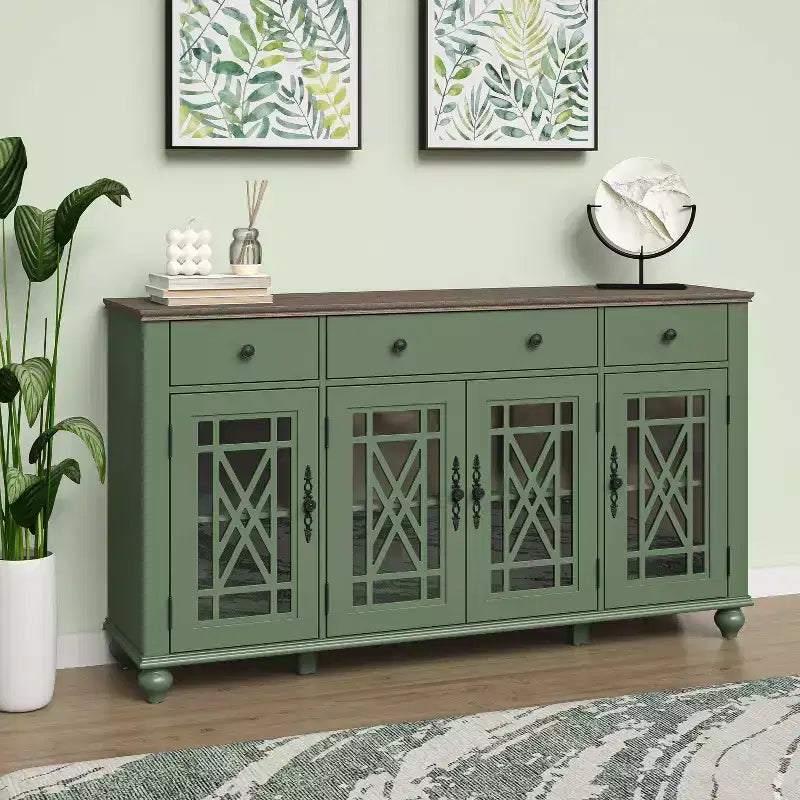 Aparador auxiliar de estilo vintage de 63" con cajones, verde