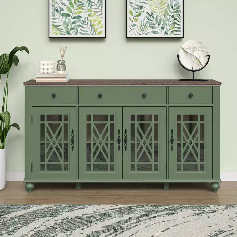 Aparador auxiliar de estilo vintage de 63" con cajones, verde