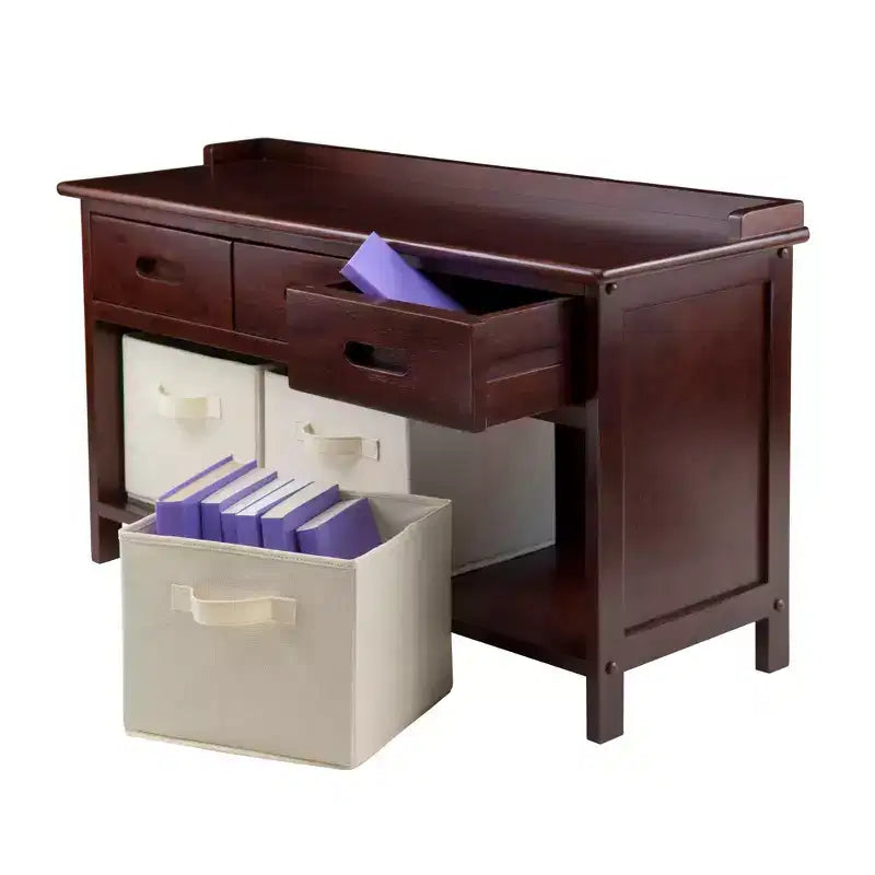 Banc de rangement pour entrée avec paniers, noyer/beige : composite de bois, range-chaussures, nettoyage localisé