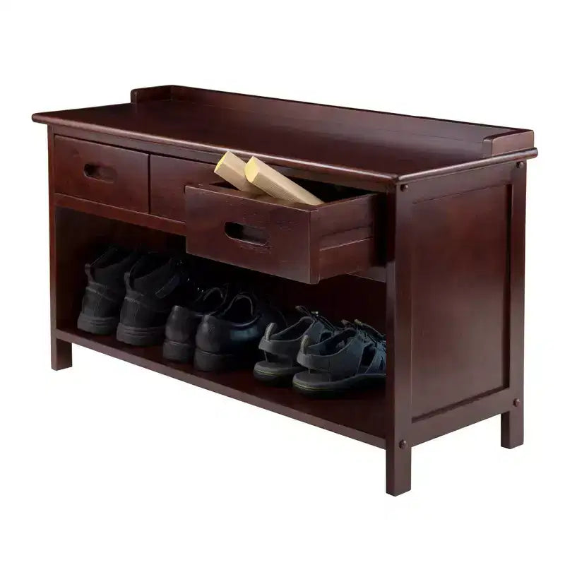 Banc de rangement pour entrée avec paniers, noyer/beige : composite de bois, range-chaussures, nettoyage localisé