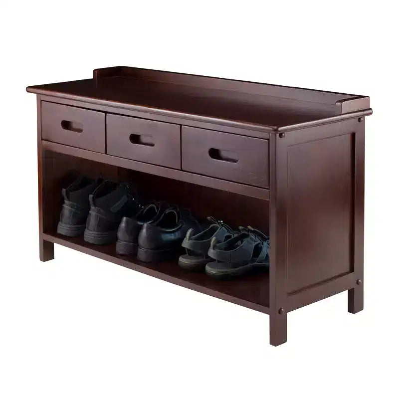 Banc de rangement pour entrée avec paniers, noyer/beige : composite de bois, range-chaussures, nettoyage localisé