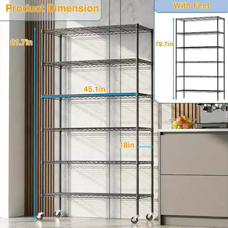 Gewerbliches Drahtregal mit 6 Ebenen, Metallregal mit Rollen
