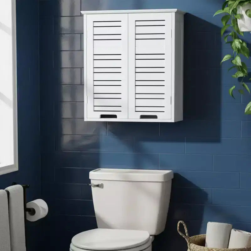 Armoire à pharmacie murale pour salle de bain French Home Goods, deux portes à persiennes, 20.5 x 21.7 x 8.7 in, en MDF avec étagère intérieure robuste