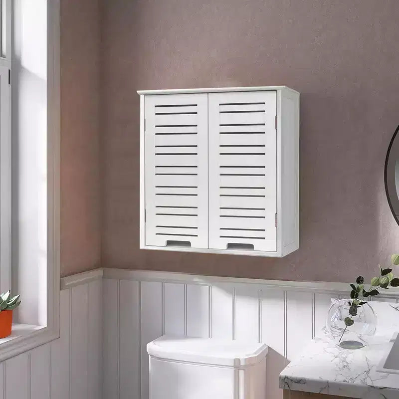 Armoire à pharmacie murale pour salle de bain French Home Goods, deux portes à persiennes, 20.5 x 21.7 x 8.7 in, en MDF avec étagère intérieure robuste