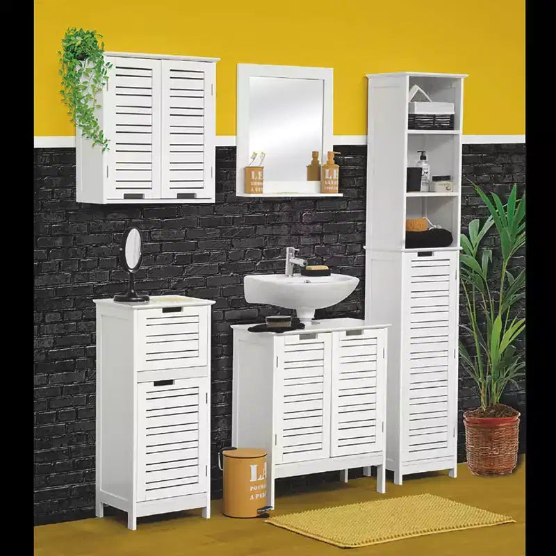 Armoire à pharmacie murale pour salle de bain French Home Goods, deux portes à persiennes, 20.5 x 21.7 x 8.7 in, en MDF avec étagère intérieure robuste