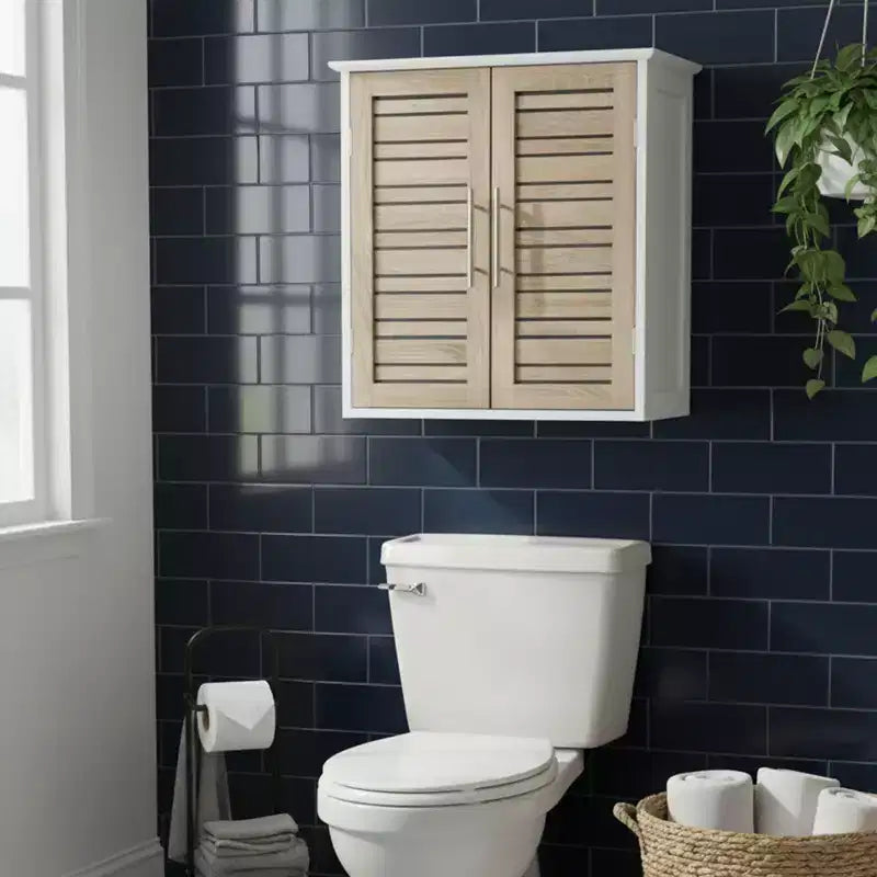 Armoire à pharmacie murale pour salle de bain French Home Goods, deux portes à persiennes, 20.5 x 21.7 x 8.7 in, en MDF avec étagère intérieure robuste