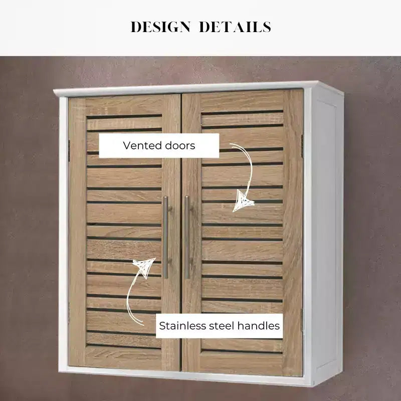 Armoire à pharmacie murale pour salle de bain French Home Goods, deux portes à persiennes, 20.5 x 21.7 x 8.7 in, en MDF avec étagère intérieure robuste