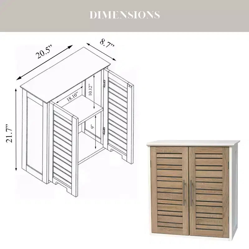 Armoire à pharmacie murale pour salle de bain French Home Goods, deux portes à persiennes, 20.5 x 21.7 x 8.7 in, en MDF avec étagère intérieure robuste