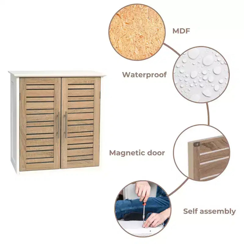 Armoire à pharmacie murale pour salle de bain French Home Goods, deux portes à persiennes, 20.5 x 21.7 x 8.7 in, en MDF avec étagère intérieure robuste