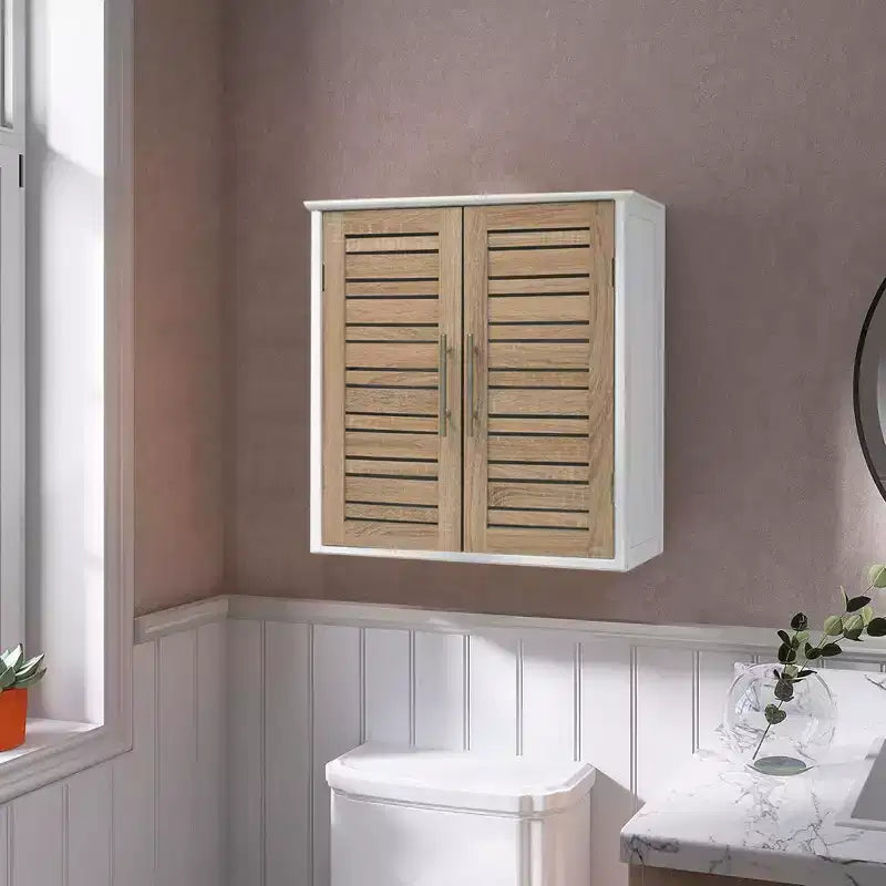 Armoire à pharmacie murale pour salle de bain French Home Goods, deux portes à persiennes, 20.5 x 21.7 x 8.7 in, en MDF avec étagère intérieure robuste