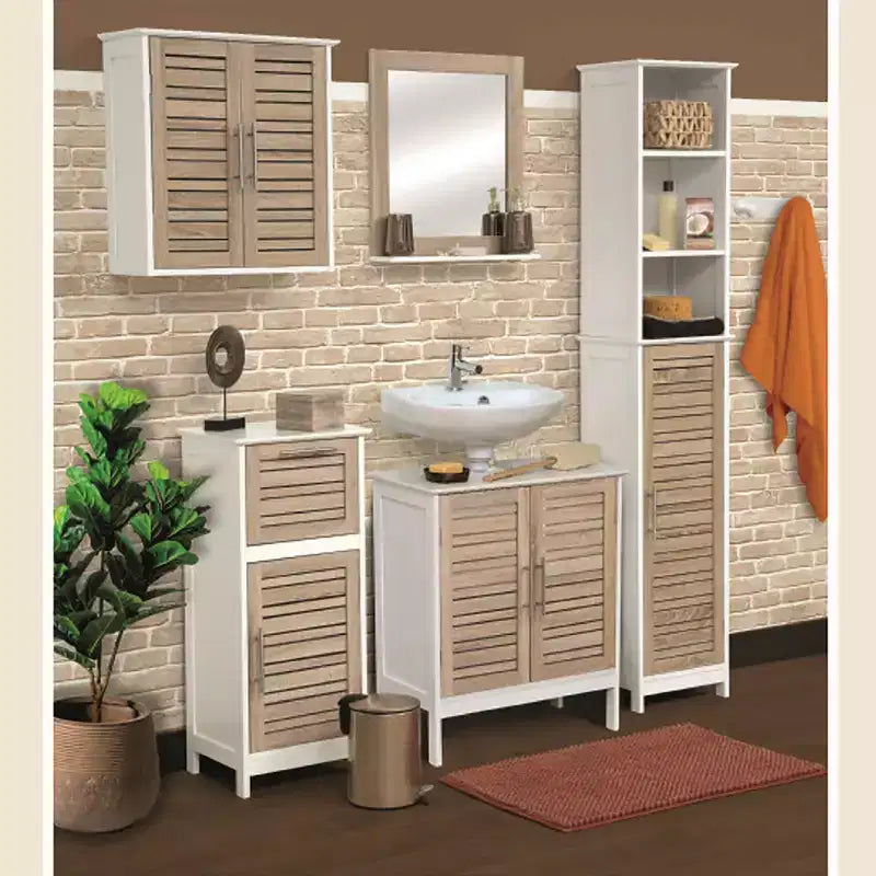 Armoire à pharmacie murale pour salle de bain French Home Goods, deux portes à persiennes, 20.5 x 21.7 x 8.7 in, en MDF avec étagère intérieure robuste