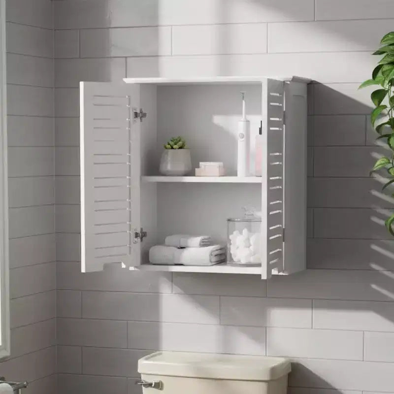 Armoire à pharmacie murale pour salle de bain French Home Goods, deux portes à persiennes, 20.5 x 21.7 x 8.7 in, en MDF avec étagère intérieure robuste