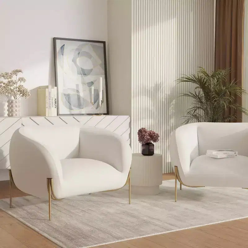 Fauteuil d'appoint moderne en velours - canapé une place géométrique avec pieds renforcés en fer doré et dossier profilé