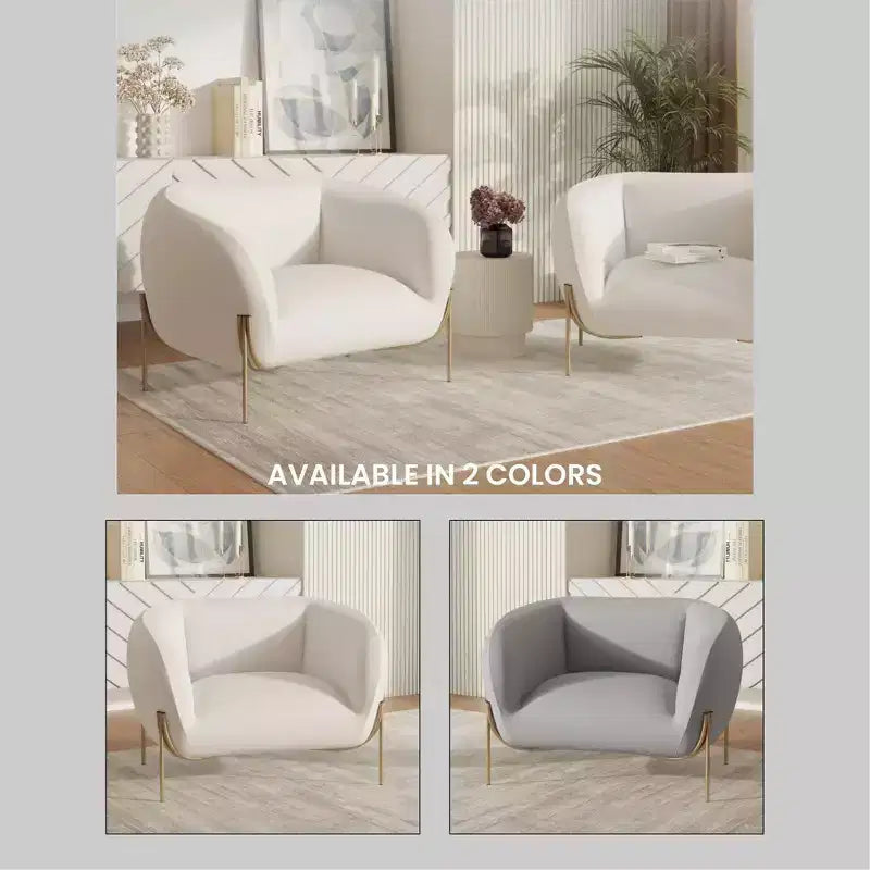 Fauteuil d'appoint moderne en velours - canapé une place géométrique avec pieds renforcés en fer doré et dossier profilé