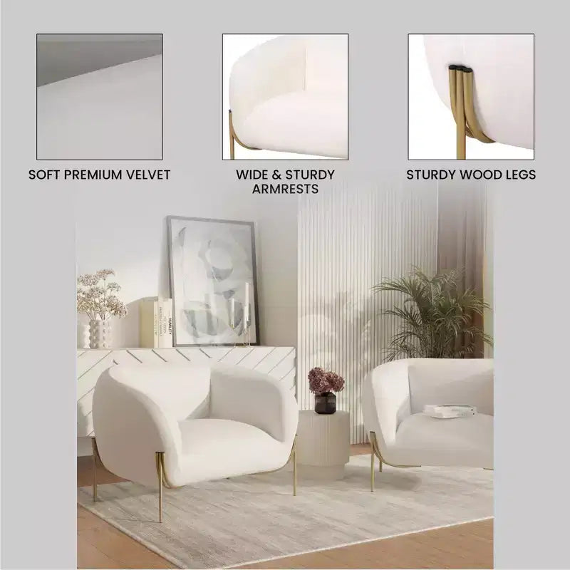 Fauteuil d'appoint moderne en velours - canapé une place géométrique avec pieds renforcés en fer doré et dossier profilé