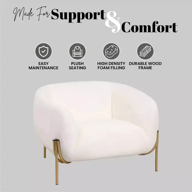 Fauteuil d'appoint moderne en velours - canapé une place géométrique avec pieds renforcés en fer doré et dossier profilé