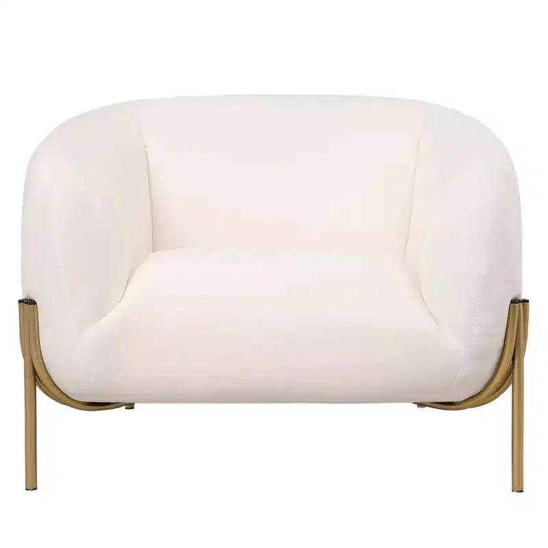 Fauteuil d'appoint moderne en velours - canapé une place géométrique avec pieds renforcés en fer doré et dossier profilé