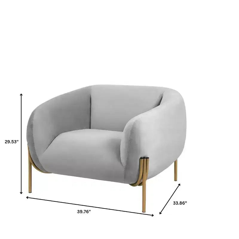 Fauteuil d'appoint moderne en velours - canapé une place géométrique avec pieds renforcés en fer doré et dossier profilé