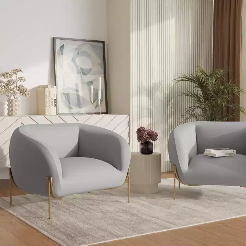 Sillón auxiliar moderno de terciopelo - Sofá individual geométrico con patas de hierro dorado reforzadas y respaldo contorneado
