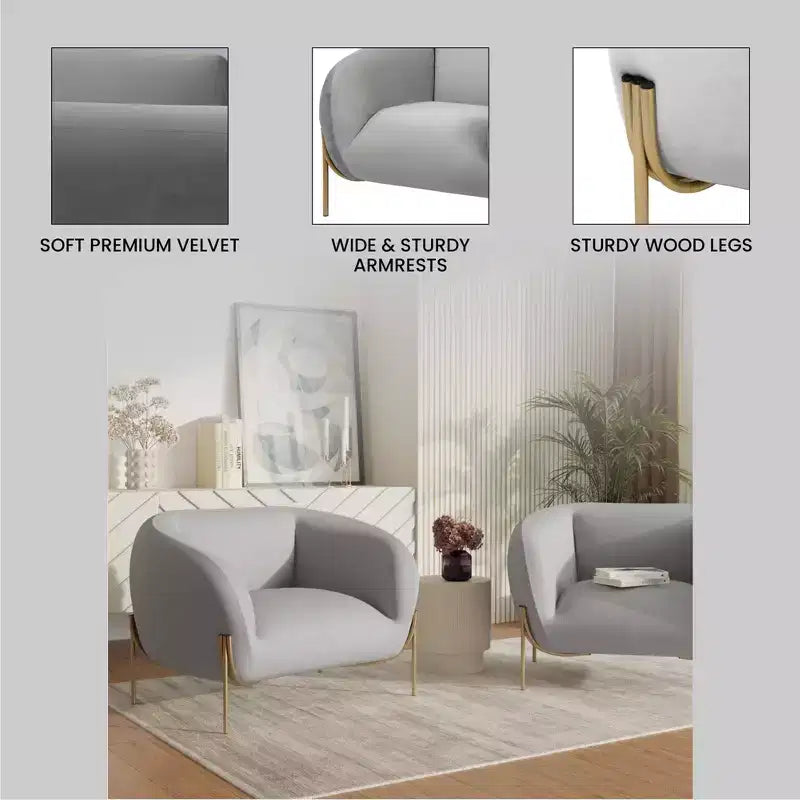 Fauteuil d'appoint moderne en velours - canapé une place géométrique avec pieds renforcés en fer doré et dossier profilé