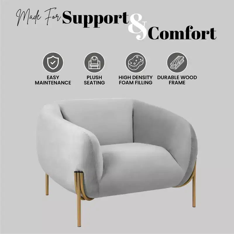 Fauteuil d'appoint moderne en velours - canapé une place géométrique avec pieds renforcés en fer doré et dossier profilé