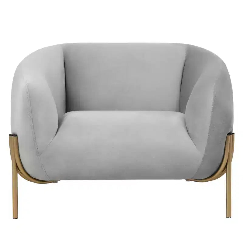 Fauteuil d'appoint moderne en velours - canapé une place géométrique avec pieds renforcés en fer doré et dossier profilé