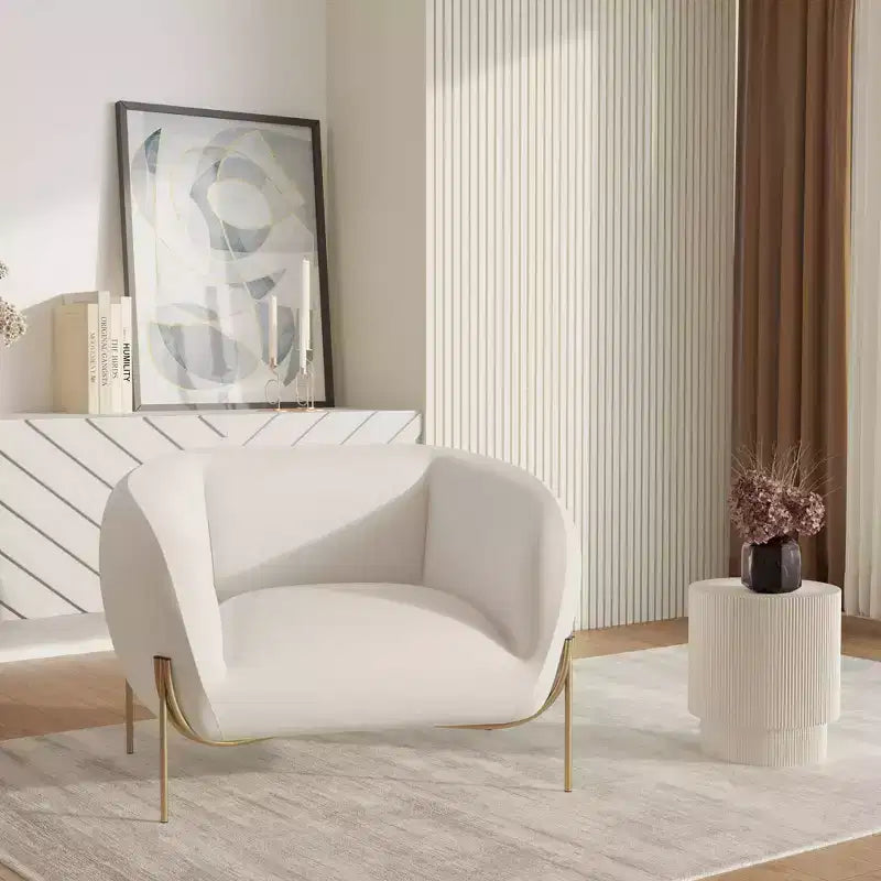 Fauteuil d'appoint moderne en velours - canapé une place géométrique avec pieds renforcés en fer doré et dossier profilé
