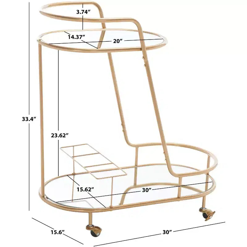 Ovaler Barwagen mit 2 Ebenen Gold/Spiegel