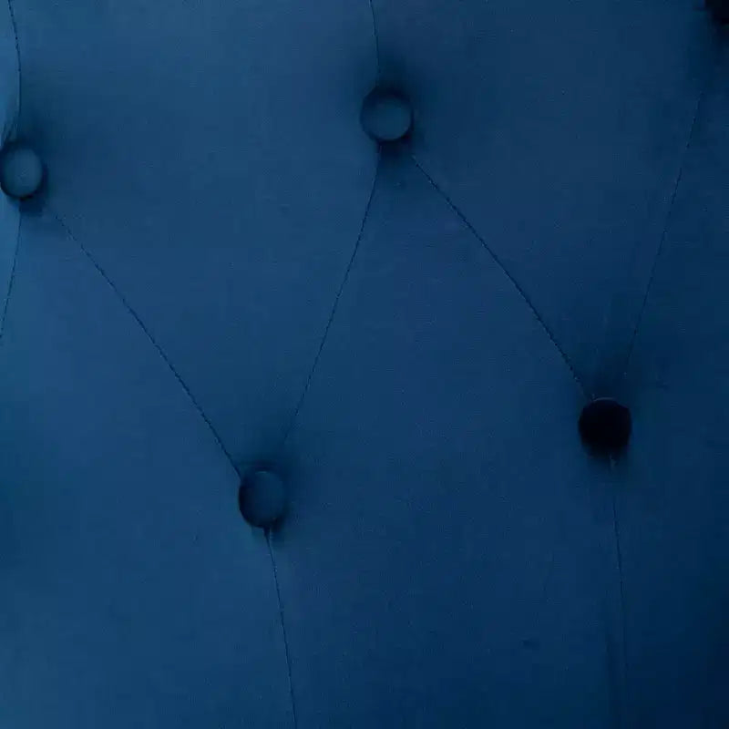 Akzentstuhl mit Samtbezug, Knopfheftung und Ohrensessellehne, Blau